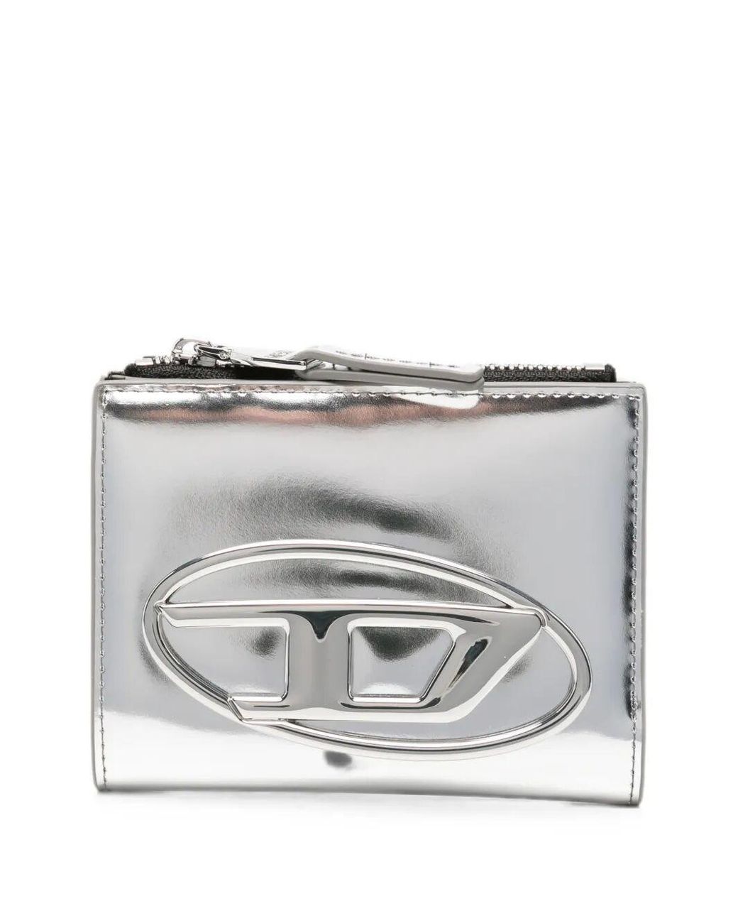 DIESEL Gray Bi-Fold Leather Wallet With Oval D Logo