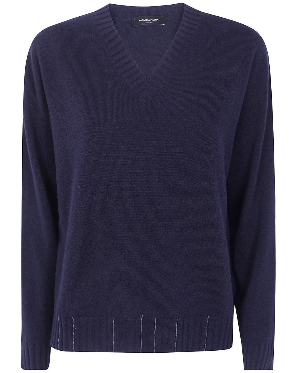 Fabiana Filippi Blue V Neck Sweater With Embrodery