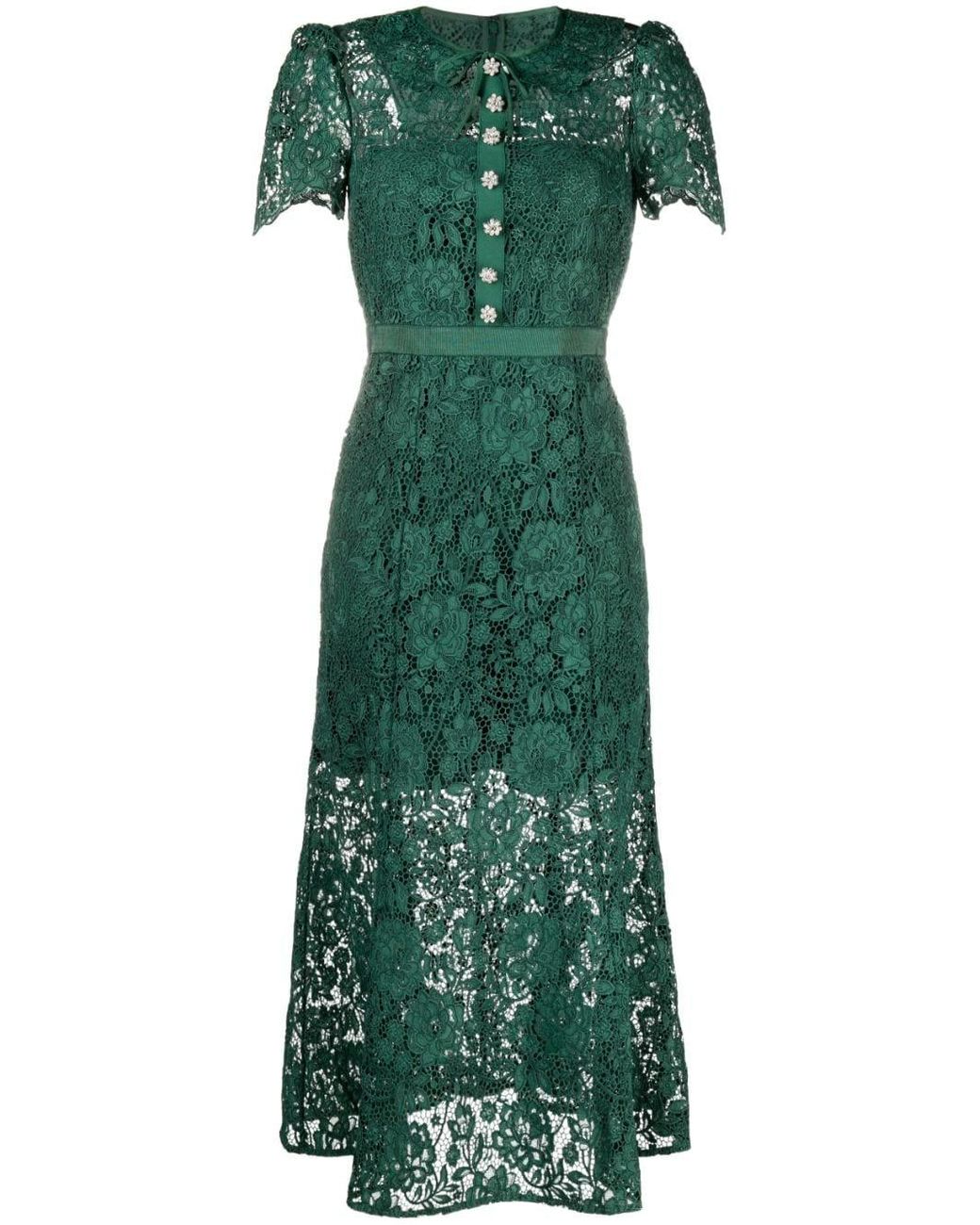 Self-Portrait Green Cord Lace Midi Dress | Lyst