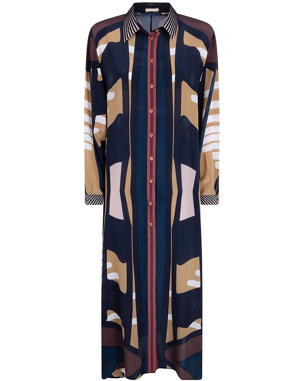 VOLANTIS Blue 'Riad' Shirt Neck Dress