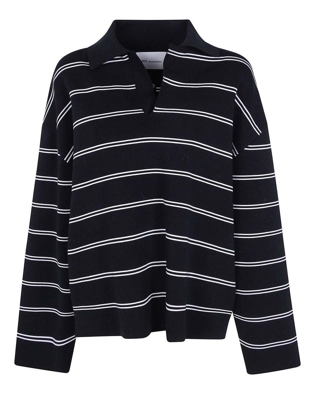 AMI Black Polo Long Sleeves "Striped"
