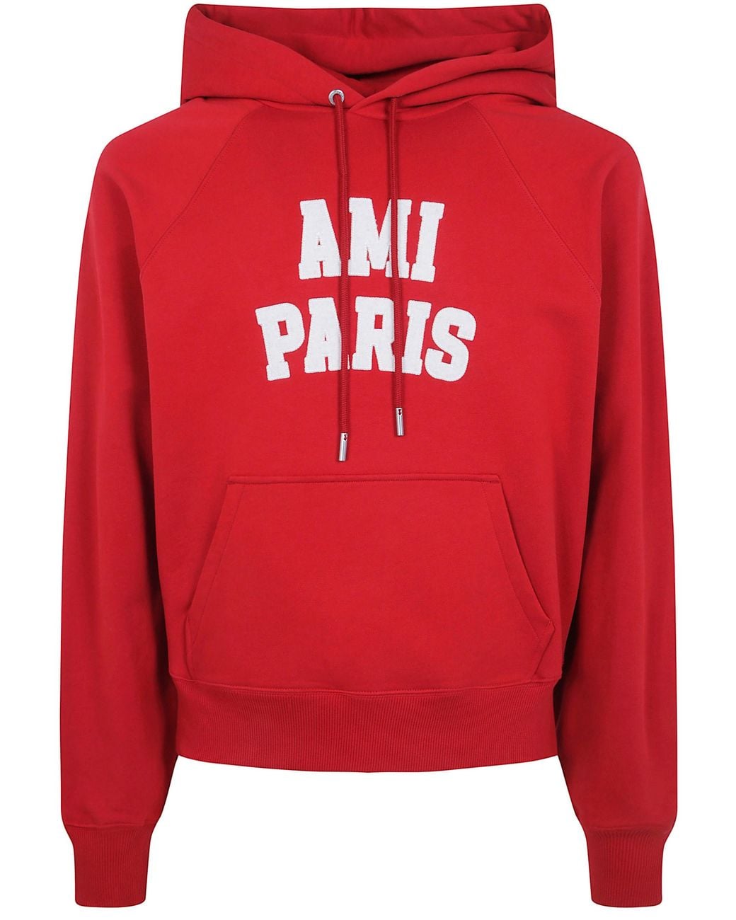 AMI Red Hoodie With "Ami Paris" Felt Embroidery for men