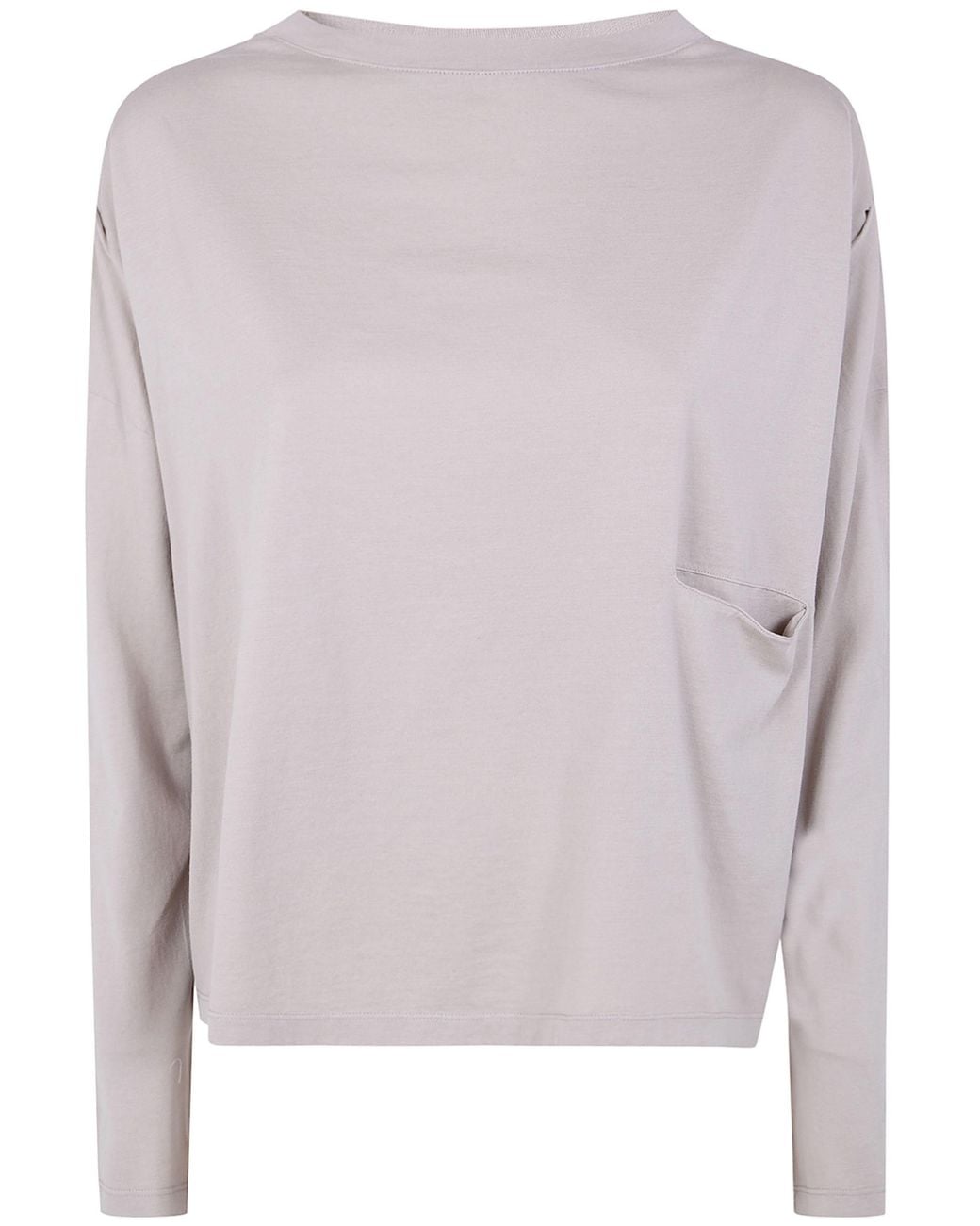 Ma'ry'ya White Long Sleeves Boat Neck Pockets T-Shirt