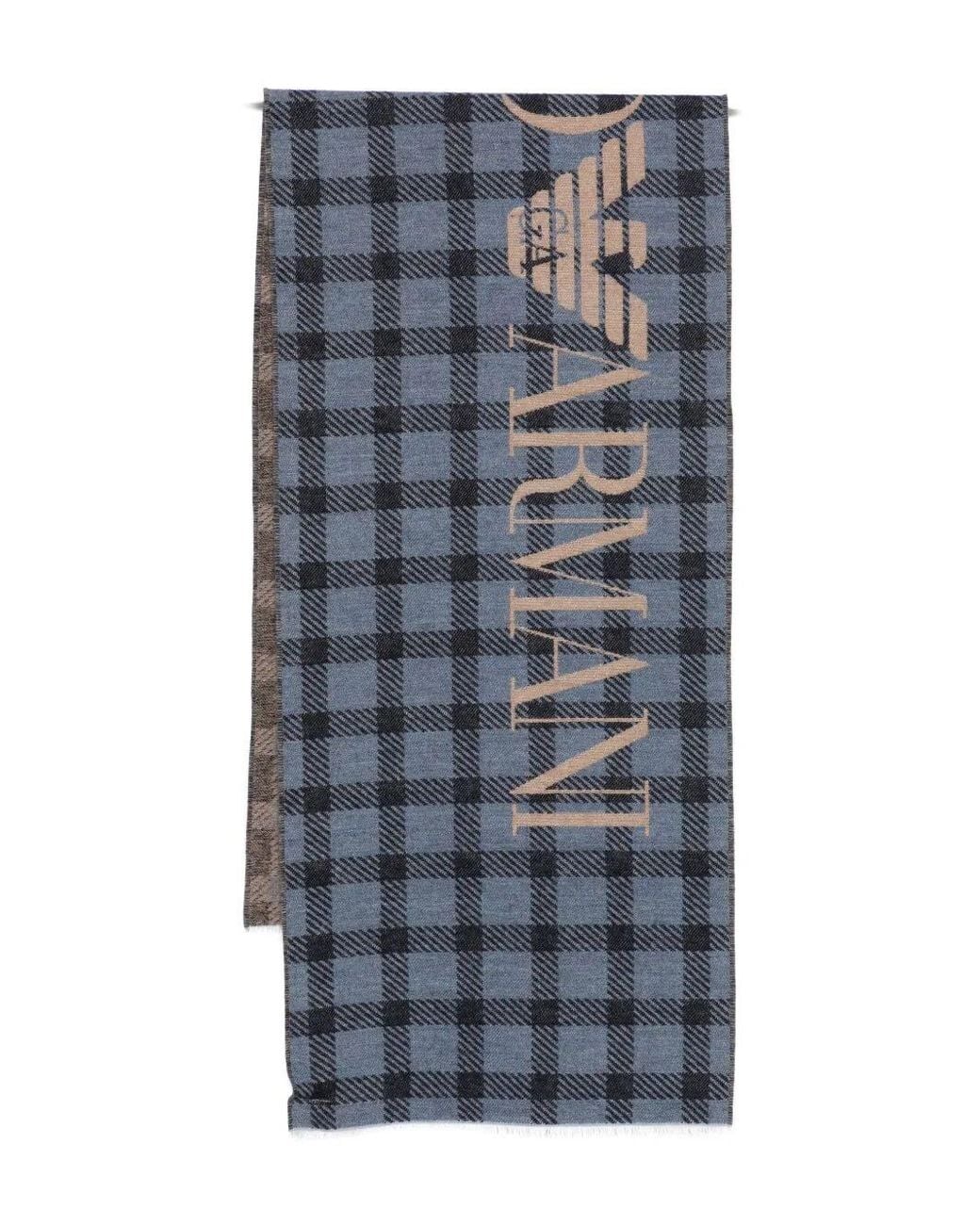 Emporio Armani Blue Tartan Scarf for men