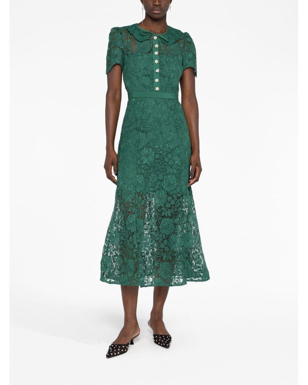 Self-Portrait Green Cord Lace Midi Dress | Lyst