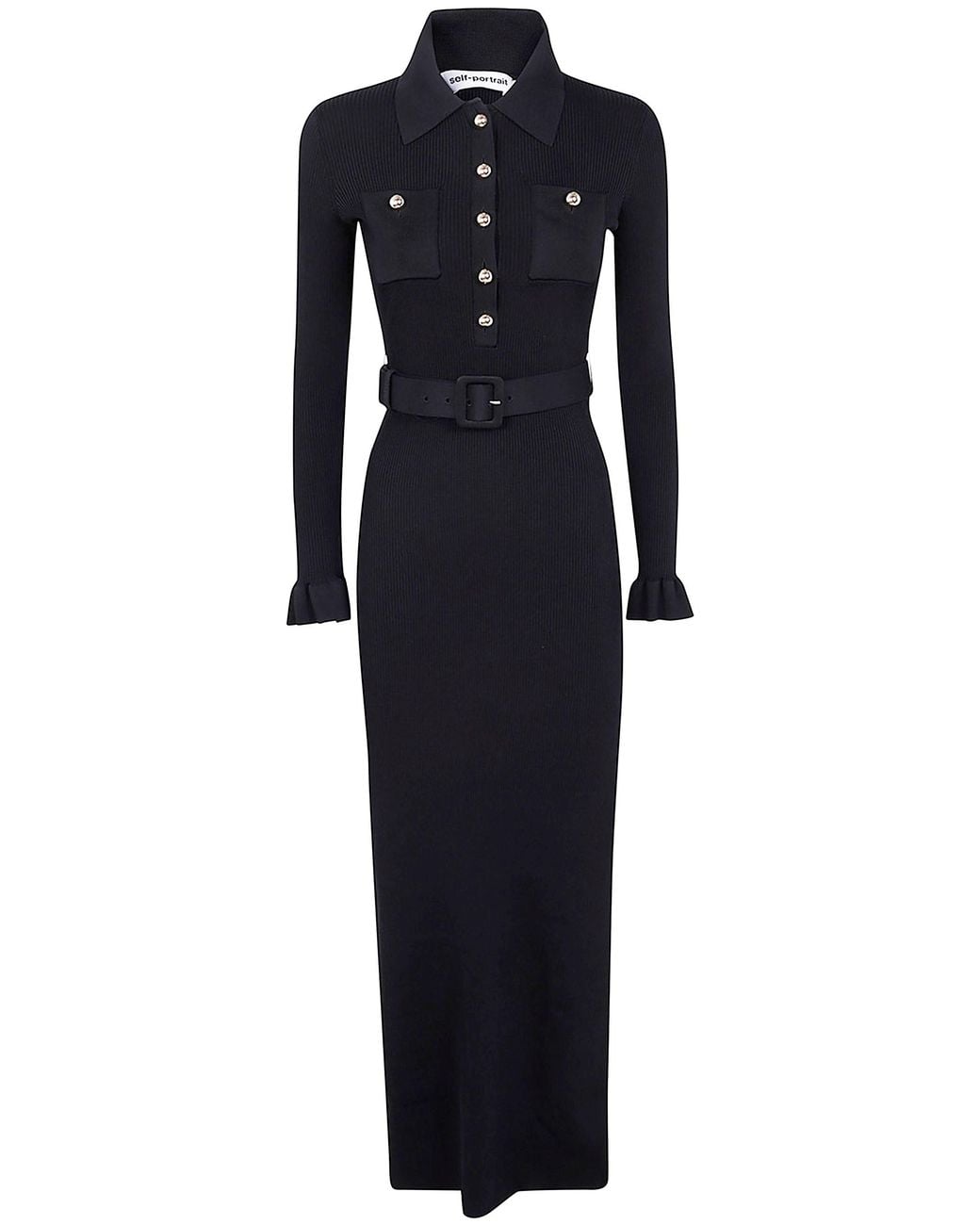Self-Portrait Black Ribbed Knit Maxi Dress