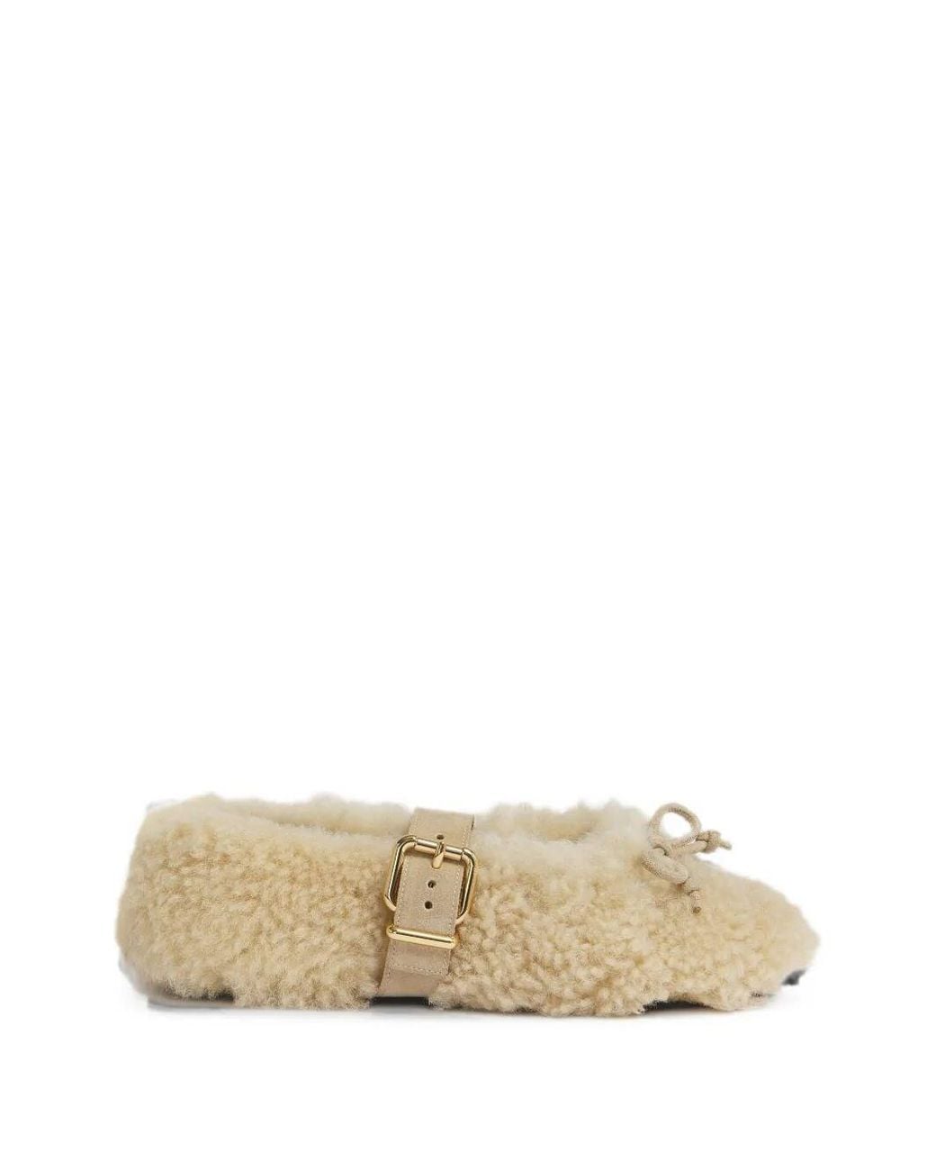 Marni Natural Ballerines Shearling À La Crème Avec Boucle