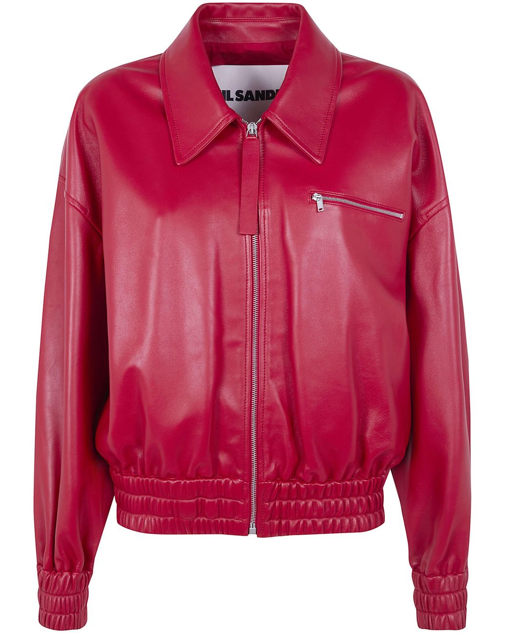 Jil Sander Red Classic Bomber Leather Jacket