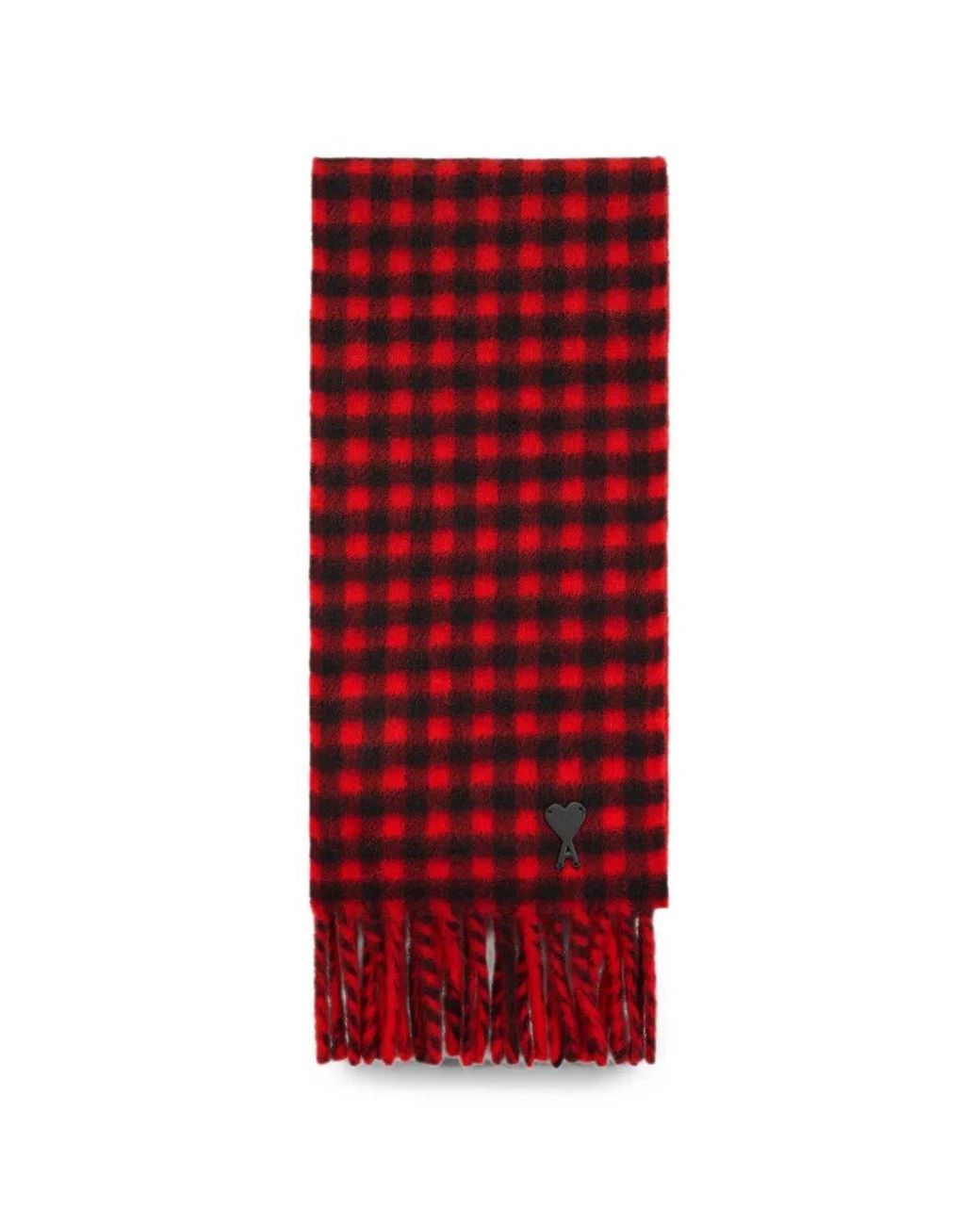AMI Checkered Wool Scarf With Ami De Coeur
