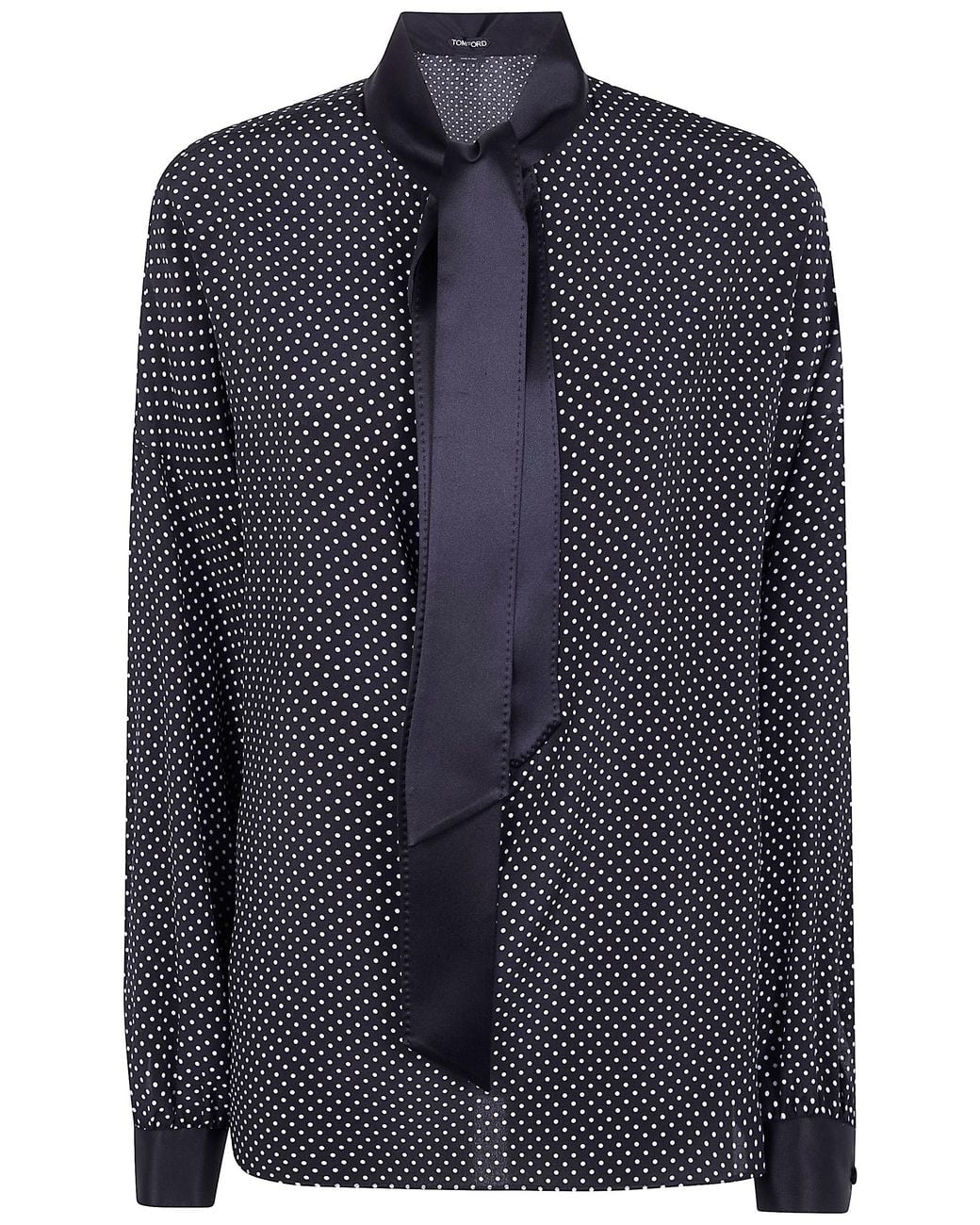 Tom Ford Blue Printed Small Polka Dot Silk Crepe De Chine Lavalliere Tunic
