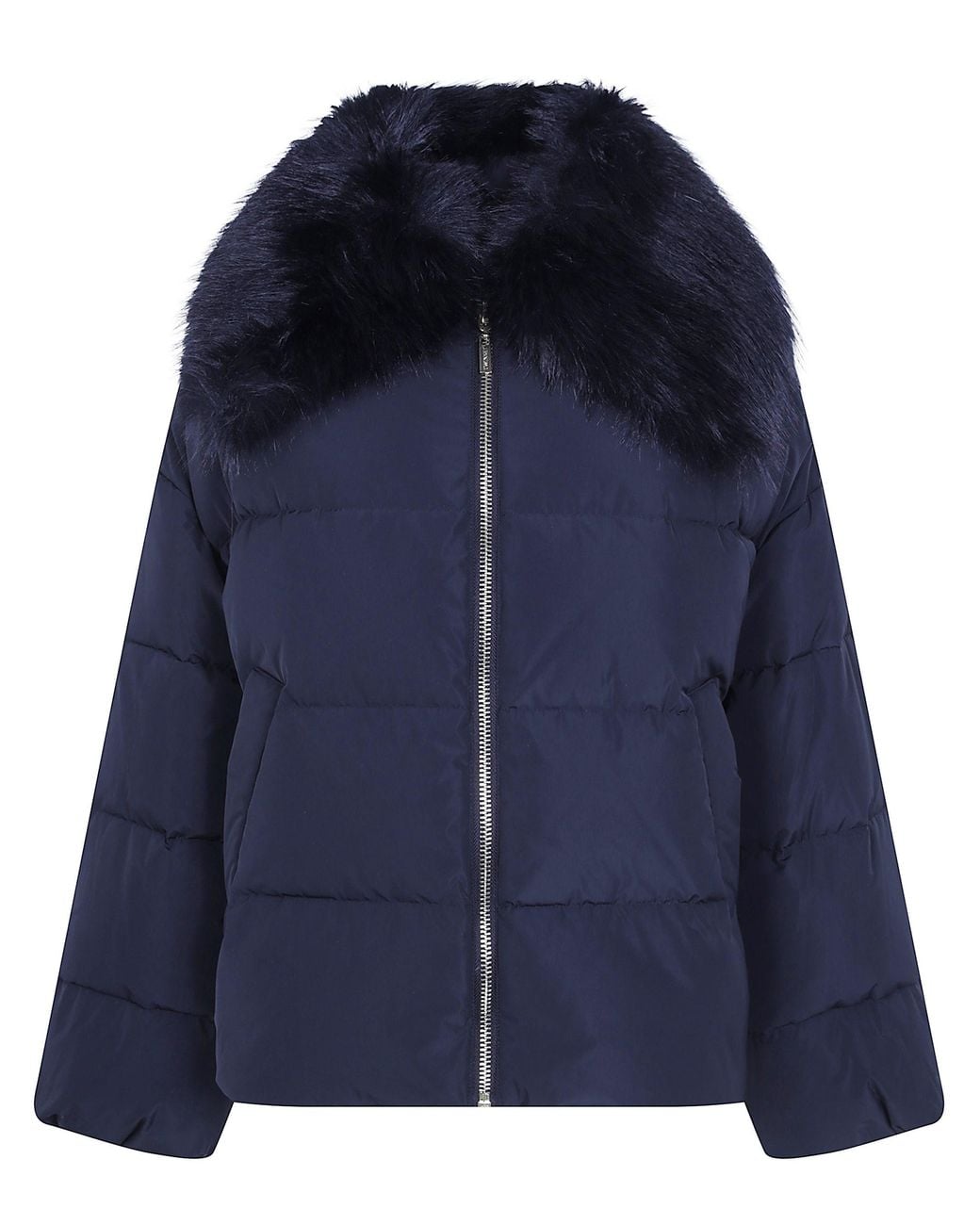 Twinset Blue Windbreaker Faux Fur Neck Puffer Jacket