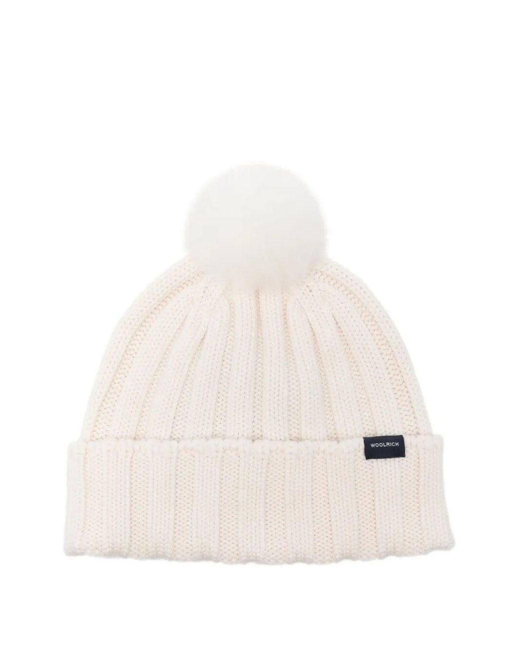 Woolrich White Beanie Pom Pom "Pom Pom Cashmere Beanie"