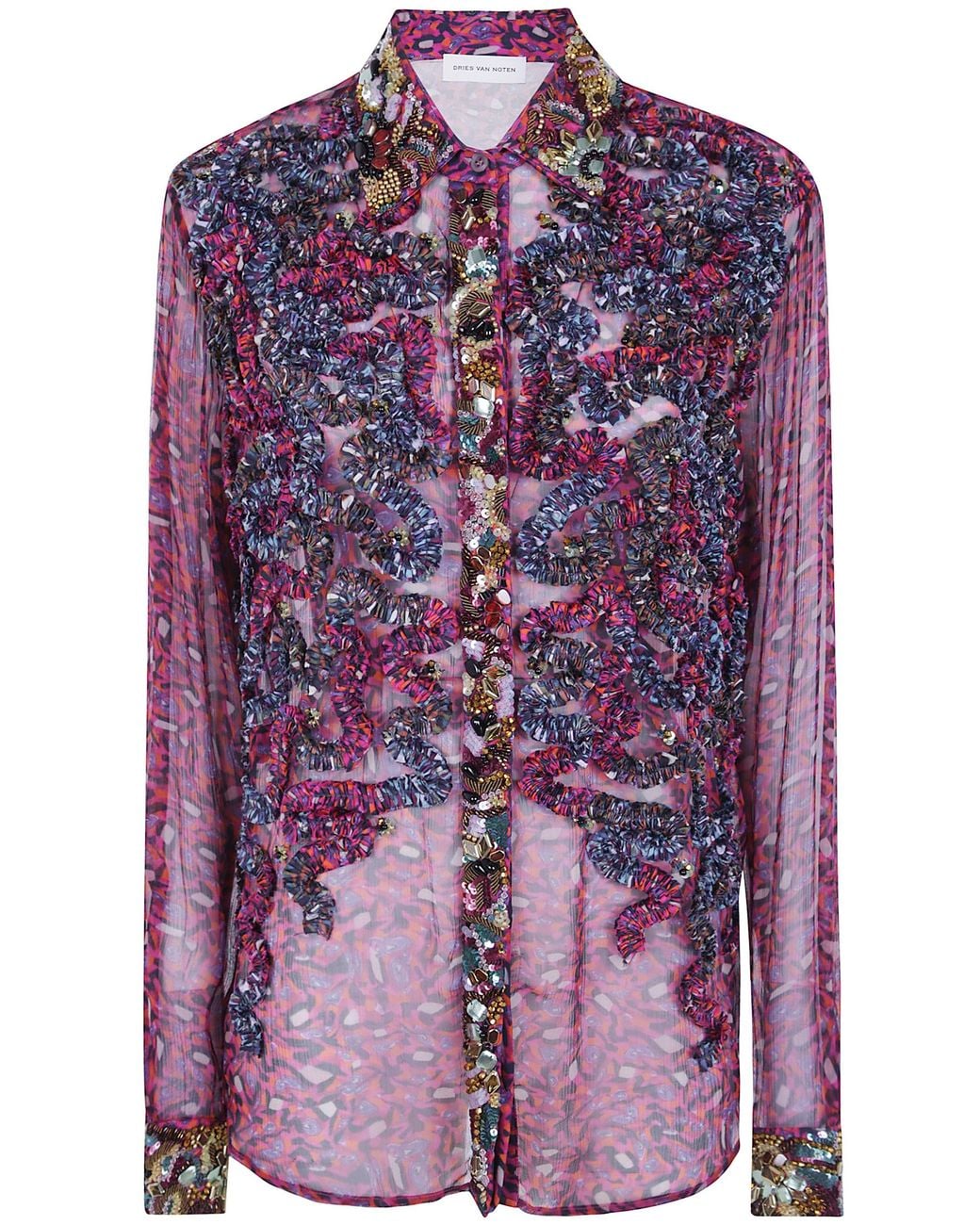 Dries Van Noten Purple Shirt Floral Chiffon "Chevy"