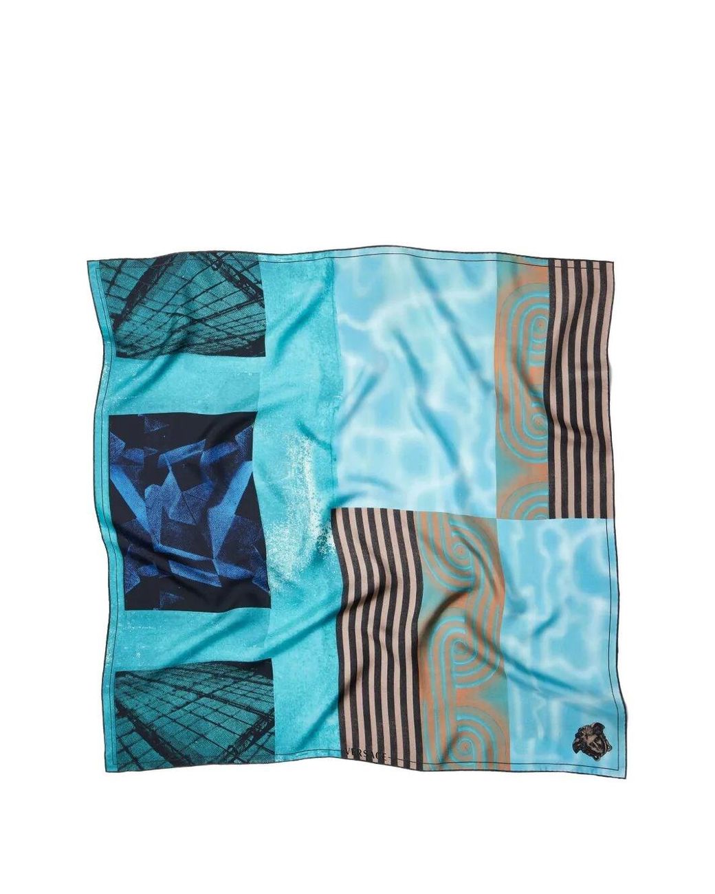 Versace Blue Foulard 90X90 Silk Twill Bio Print Floating By
