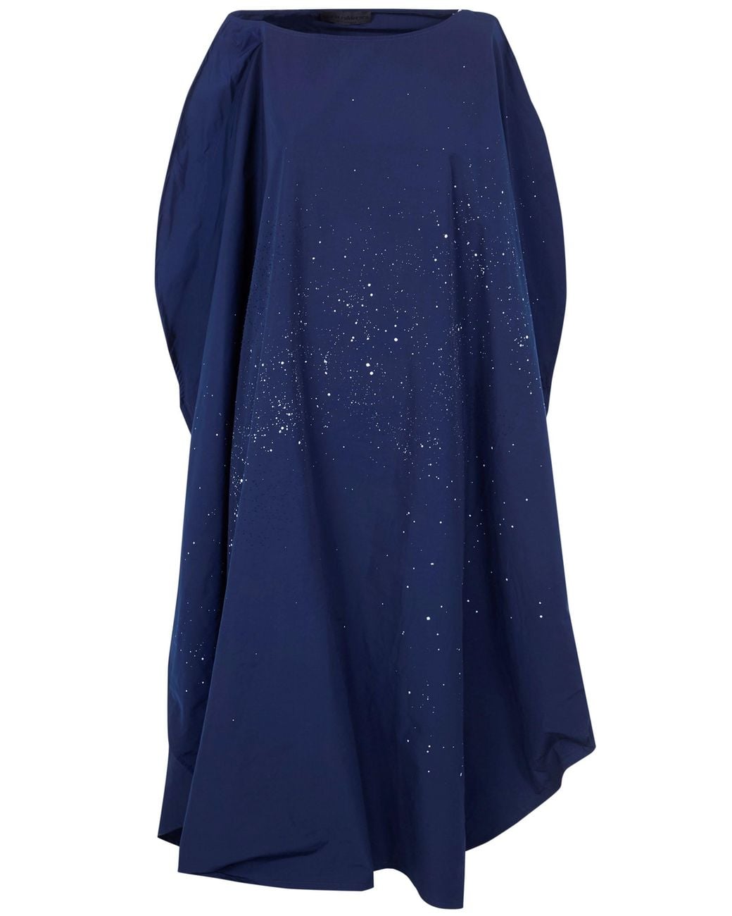 Maria Calderara Blue Cotton Polyester Hand Punched Hand Painted Volume Dres