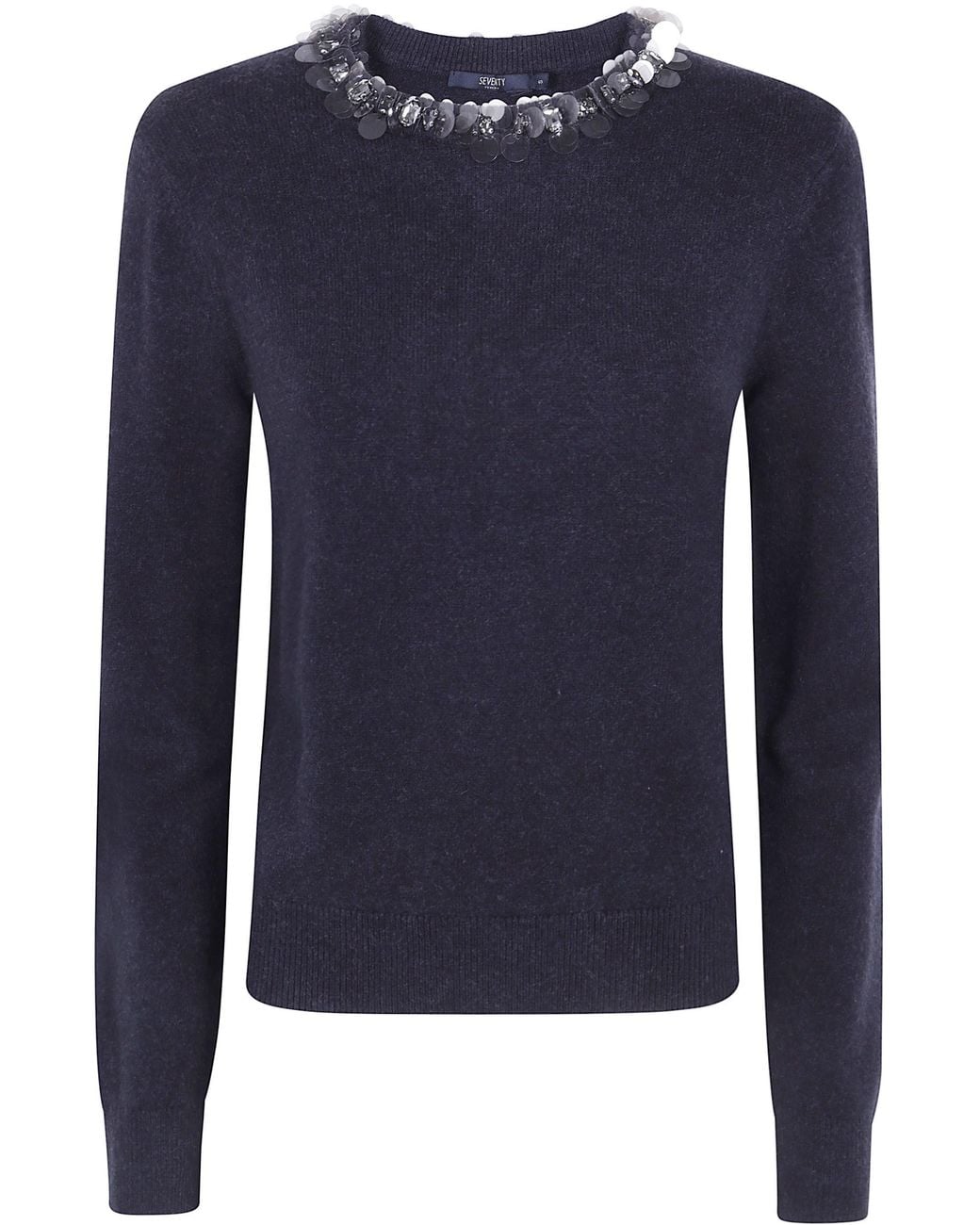Seventy Blue Sweater Round Neck Appliques