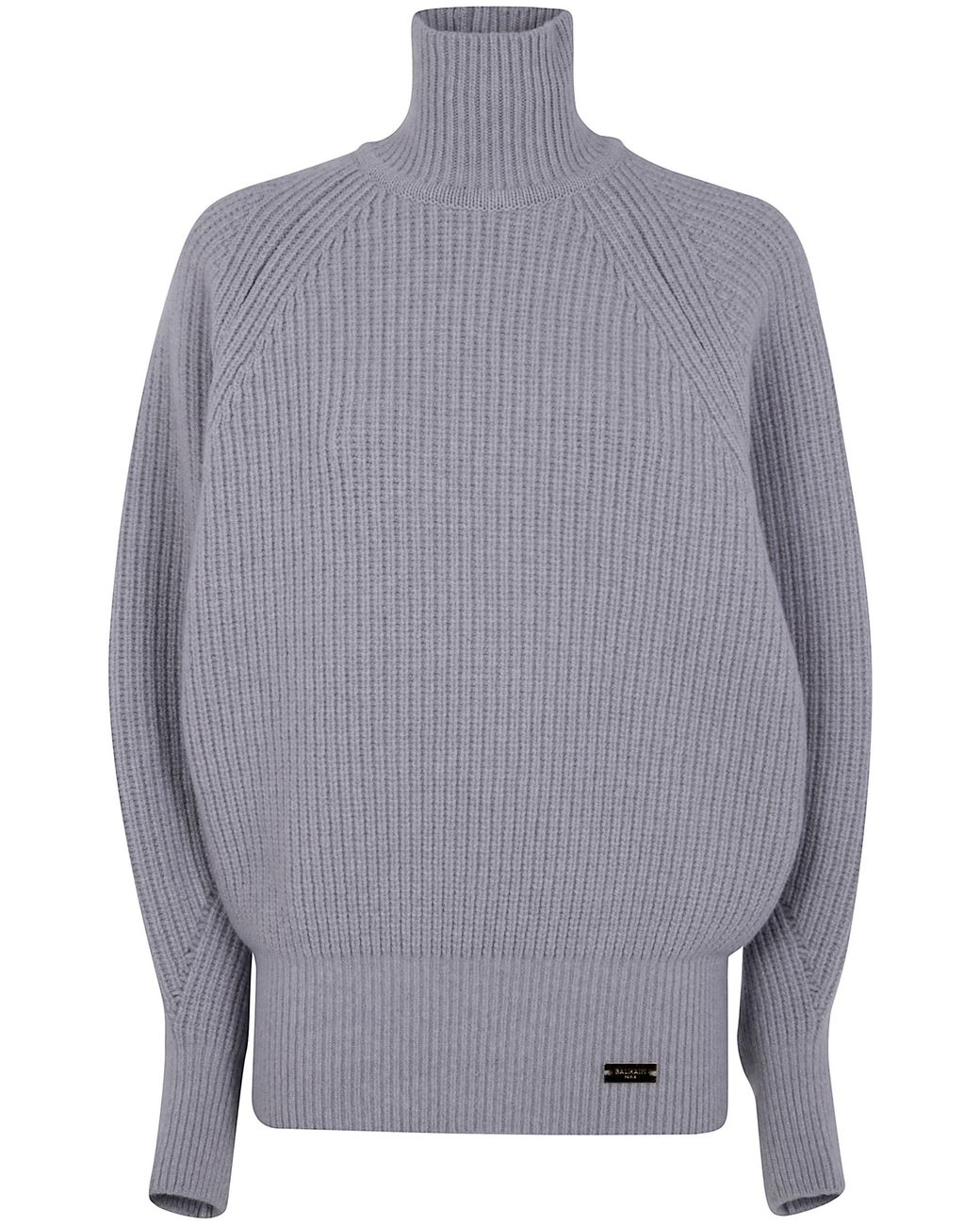 Balmain Gray Batwing Ribbed Knit Pull
