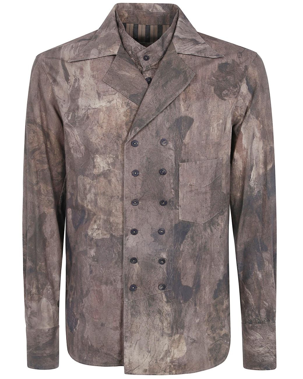 Ziggy Chen Brown Shirt Digital Print Double-Breasted for men