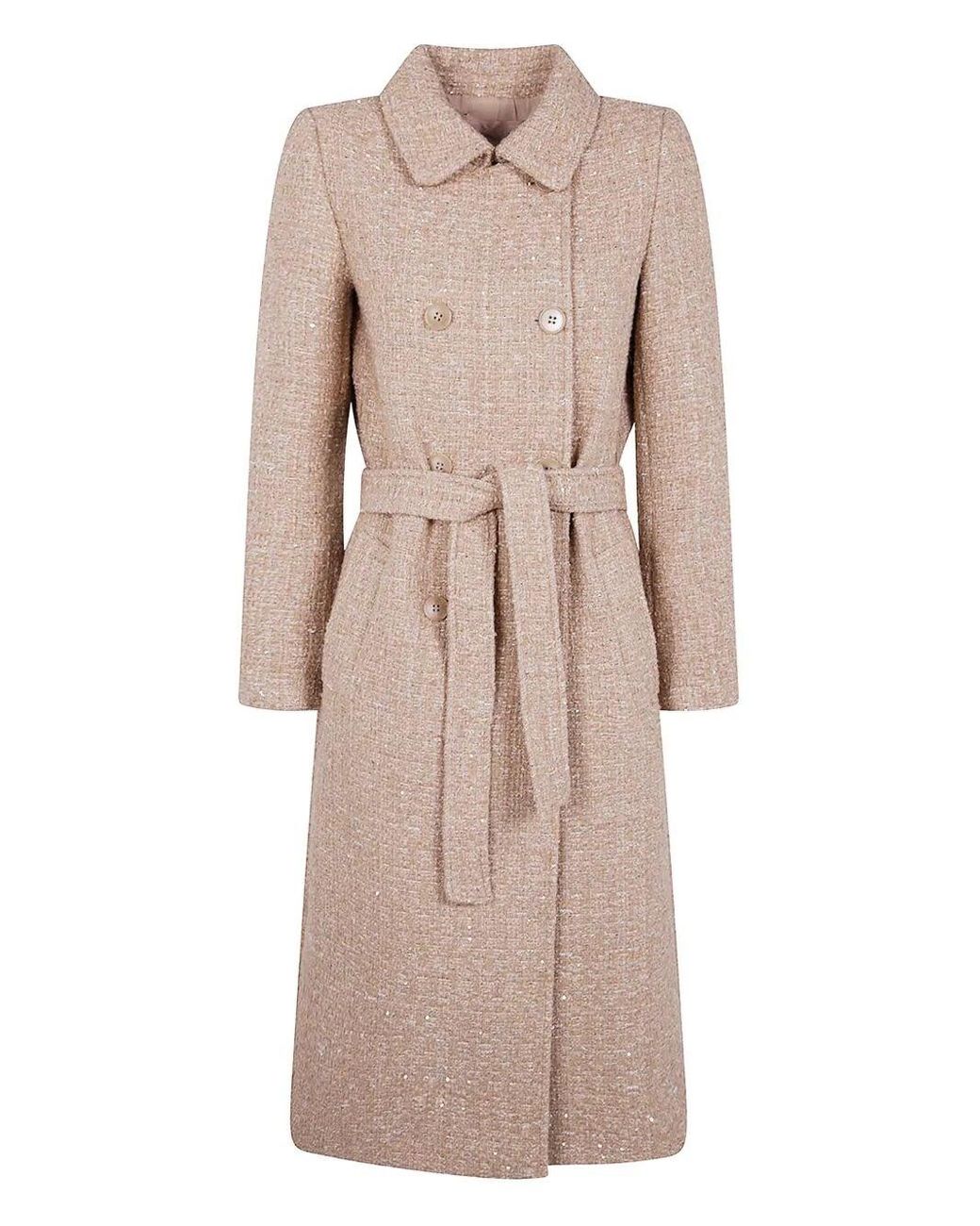Twinset Natural Boucle Coat With Belt