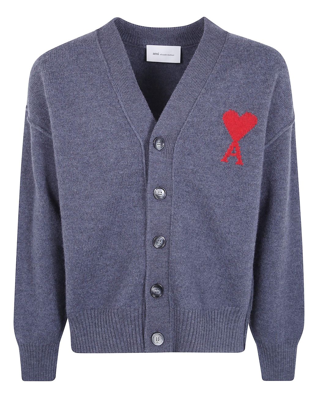 AMI Blue Sweater V Neck "Quota Ami De Coeur" for men