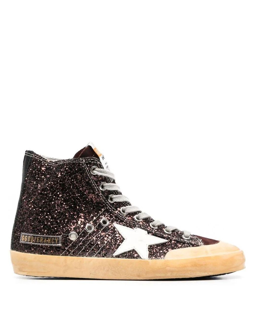 Golden Goose Deluxe Brand Black "Francy Penstar" Glitter Upper Suede Toe Leather Star And
