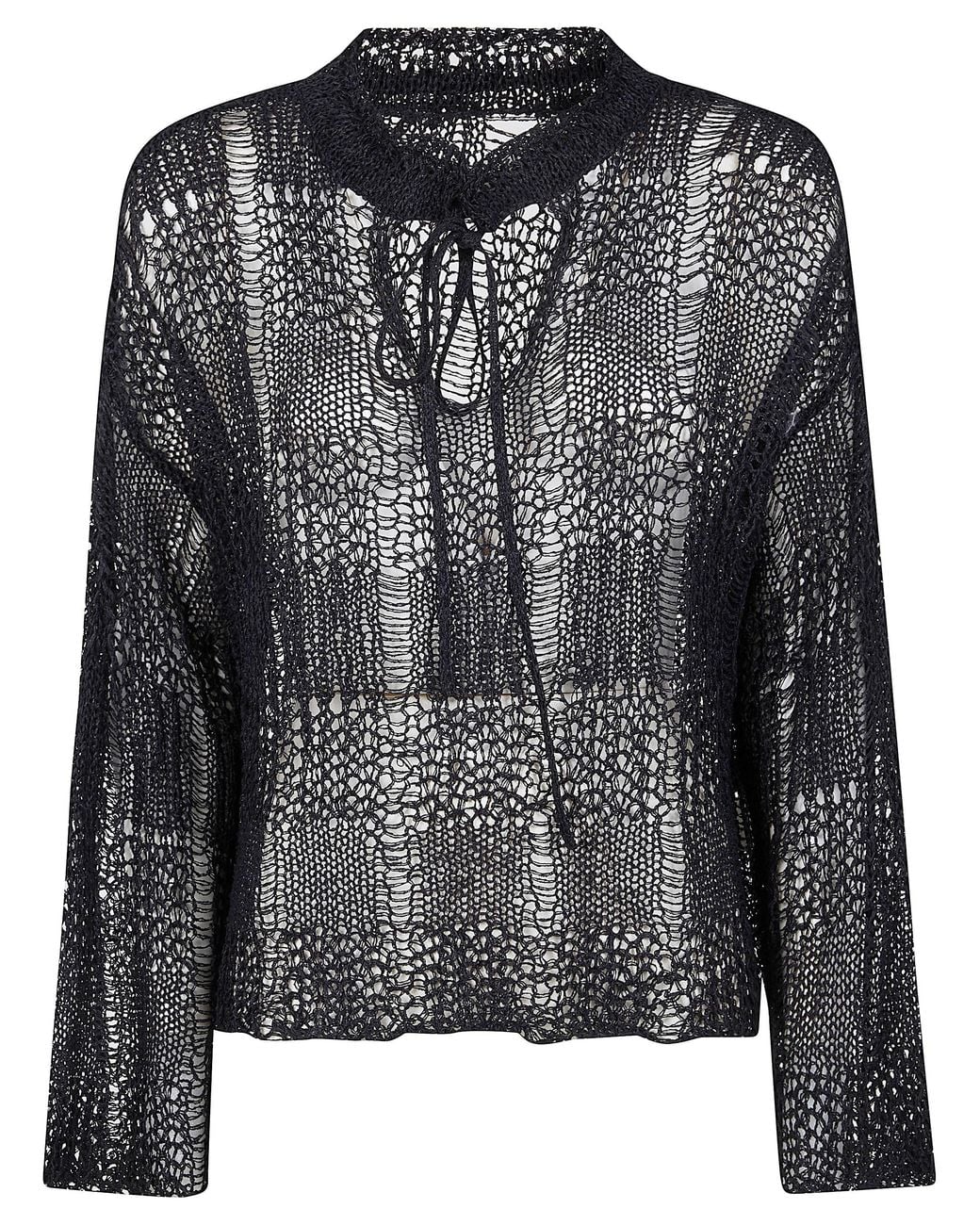 Y's Yohji Yamamoto Black String Collar Long Sleeve Sweater