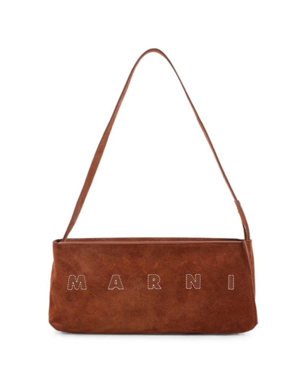 Marni Brown Museo Logo-Embroidered Suede Shoulder Bag