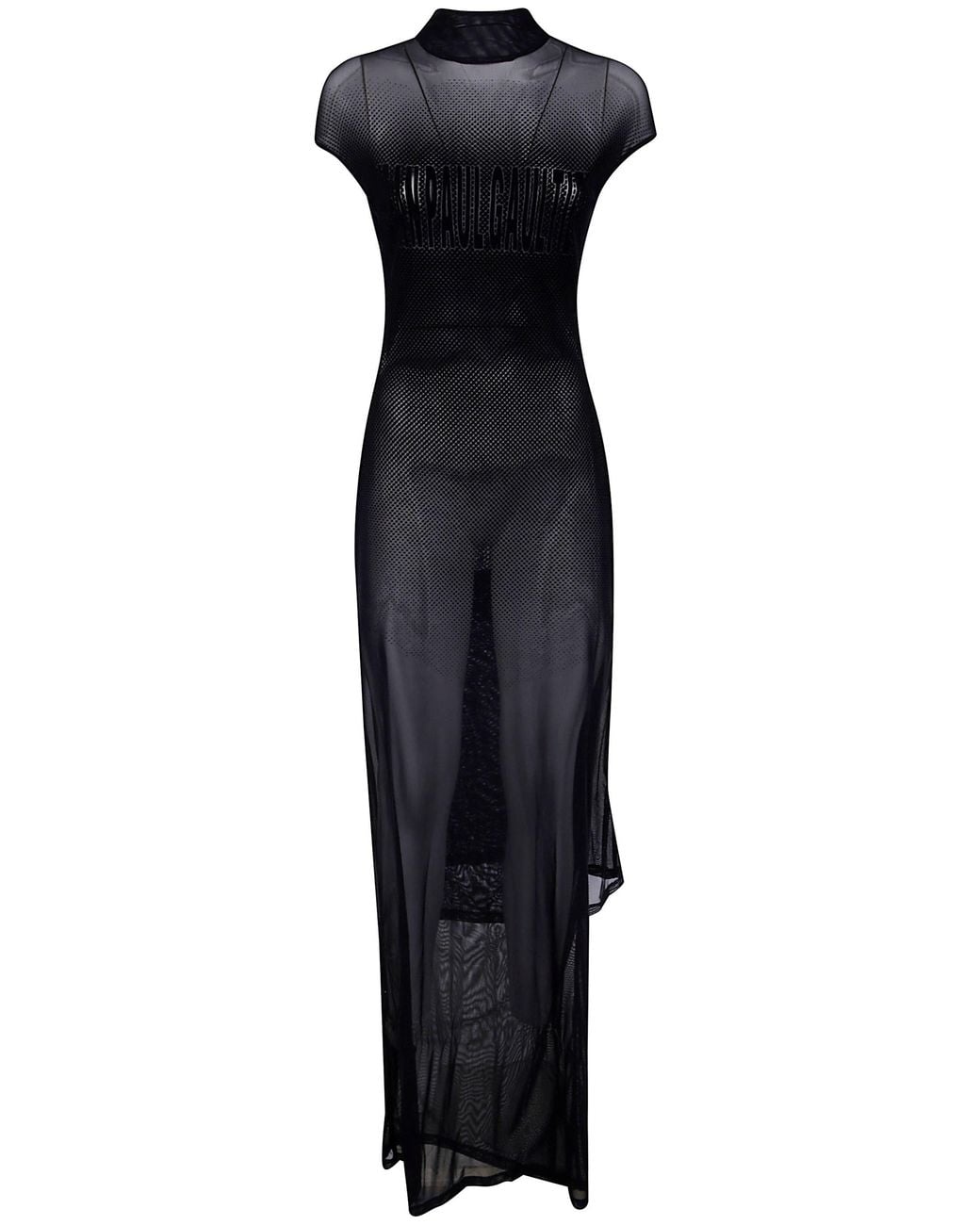Jean Paul Gaultier Black Mesh Sleeveless Long Dress With Velvet Flock