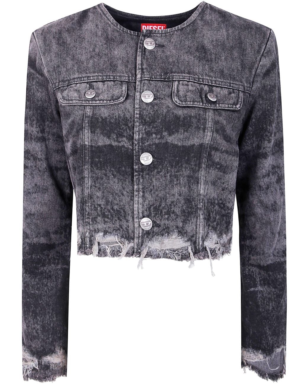 DIESEL Black Cropped Jacket With Distressed Hem