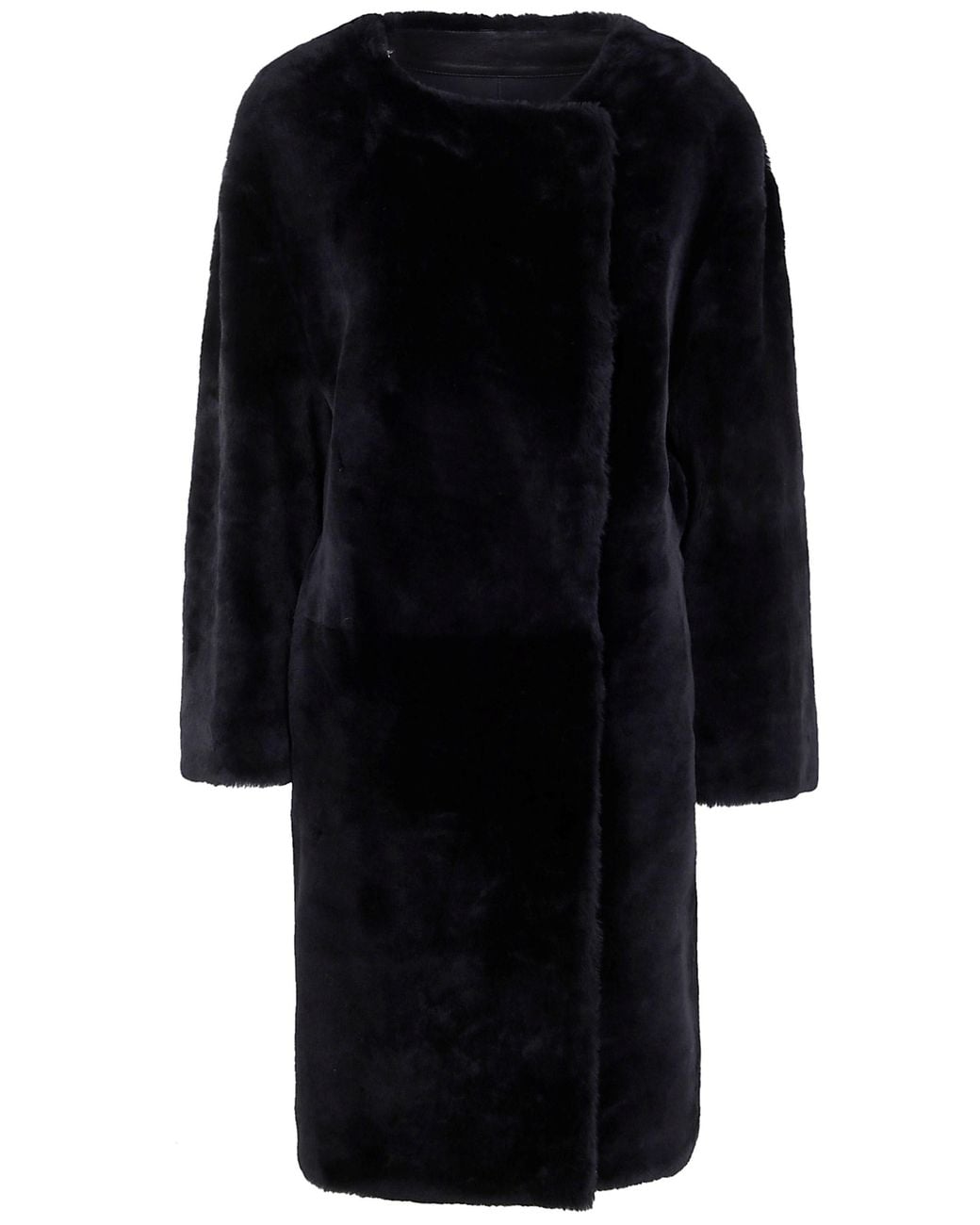 Totême Black Collarless Shearling Coat