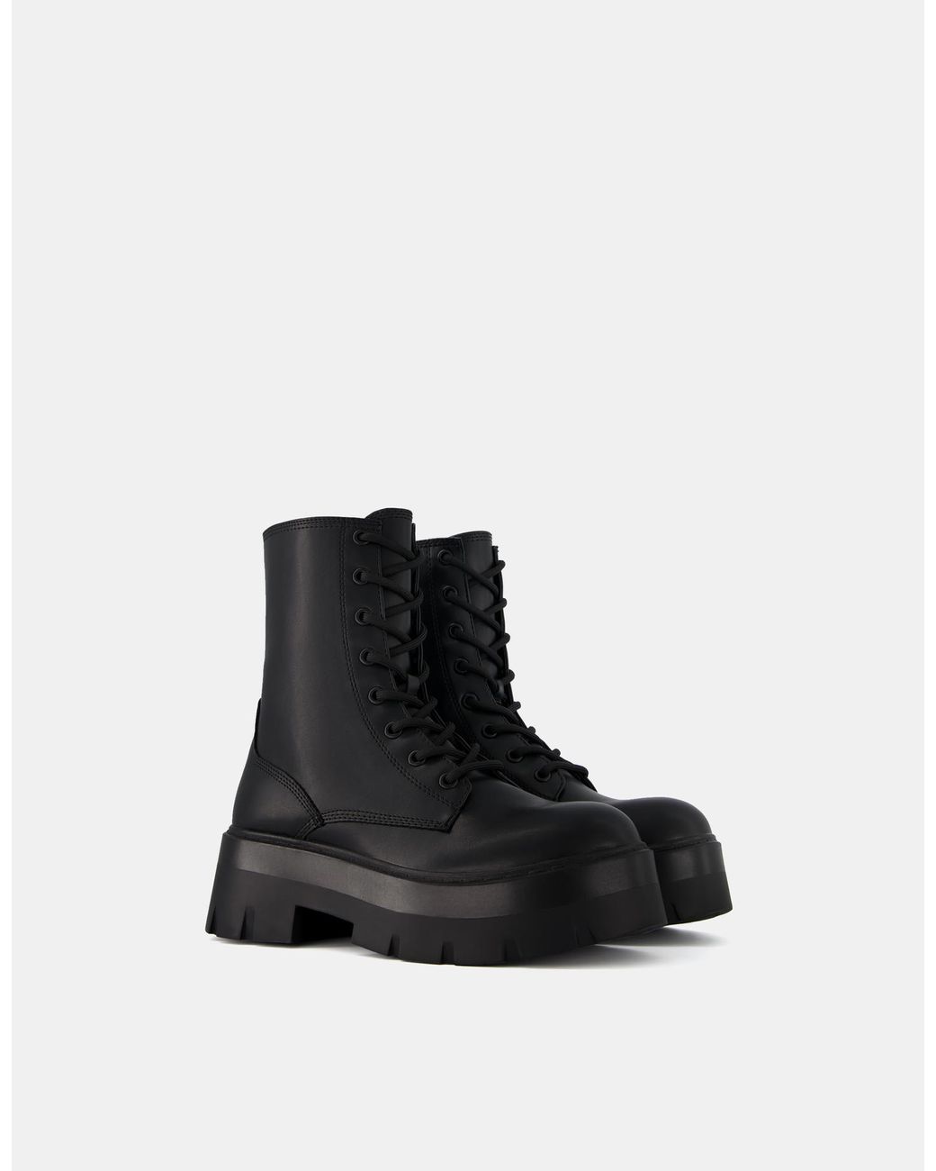 Bershka Track Sole Lace Up Ankle Boots in Black Lyst
