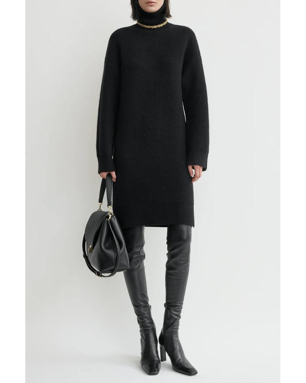 Totême Black Broad Turtleneck Dress