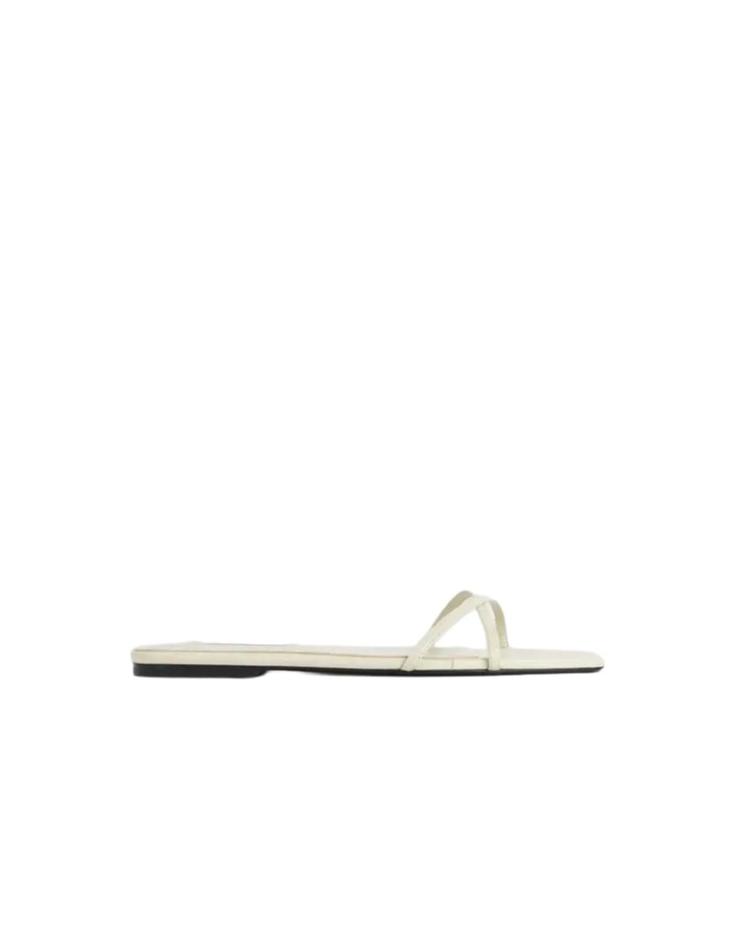 Totême White Leather Crossover Slides Off