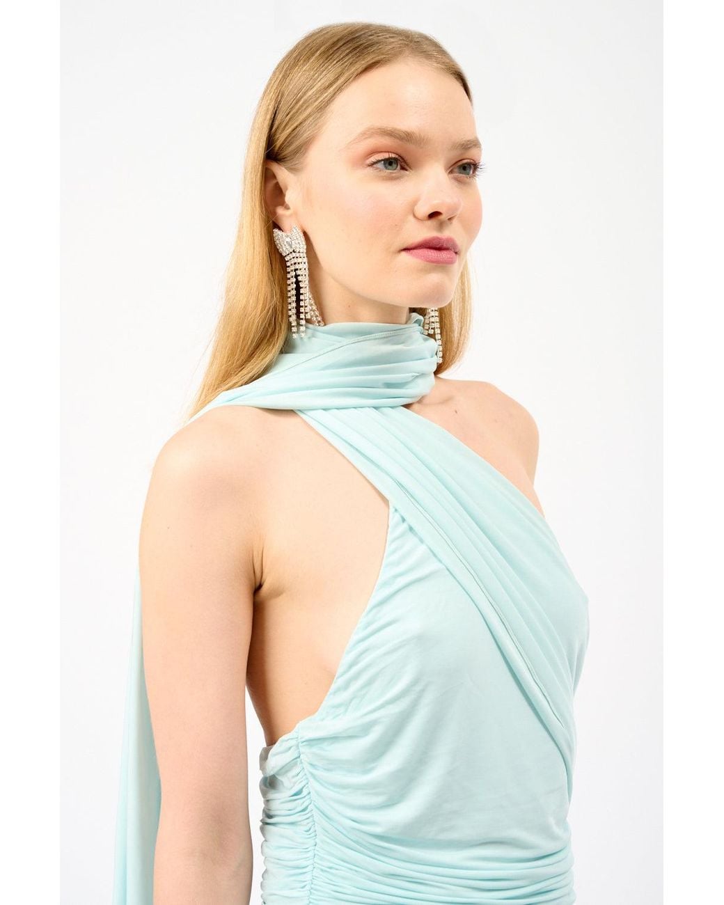 Magda Butrym Blue Scarf-Detail Ruched Jersey Mini Dress