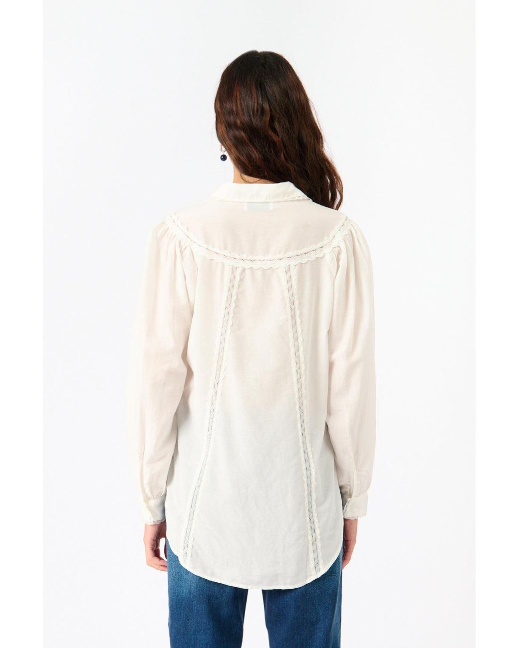 7 For All Mankind White Lace Trim Blouse