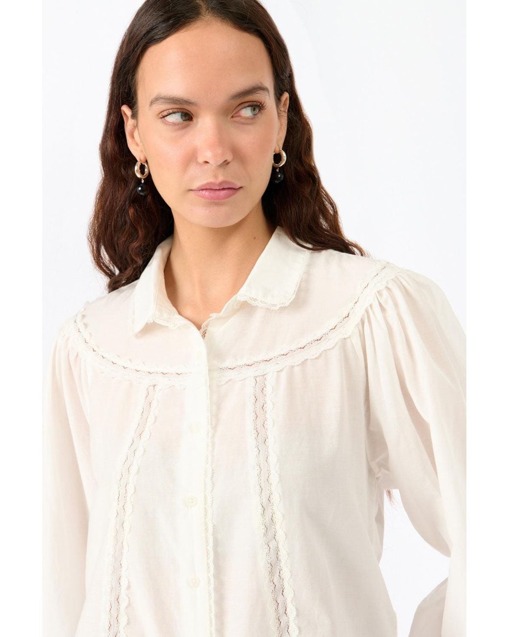 7 For All Mankind White Lace Trim Blouse