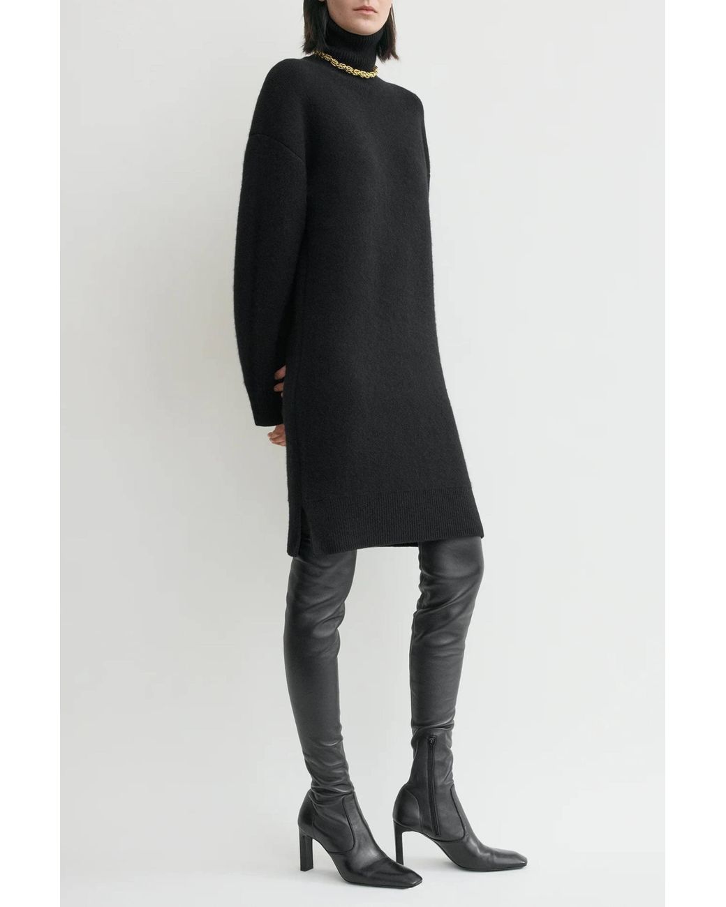 Totême Black Broad Turtleneck Dress