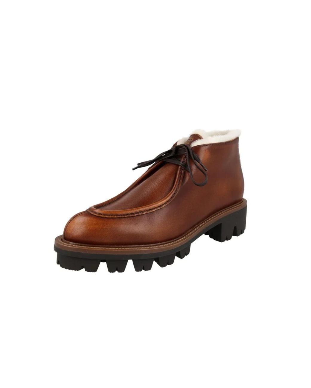 Prada White Shearling Leather Derby Shoes