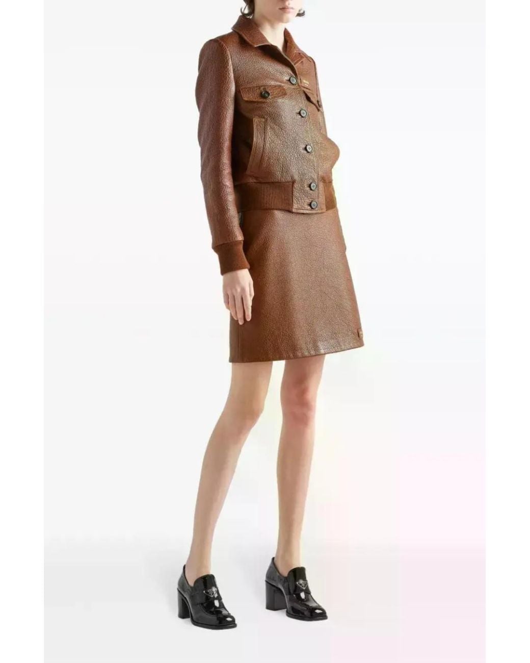 Prada Brown Crocodile-Embossed Leather Jacket