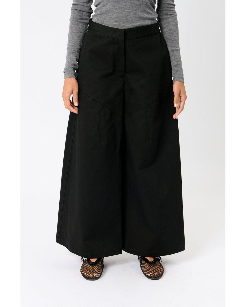 Jil Sander Black Cotton Wide Leg Pants