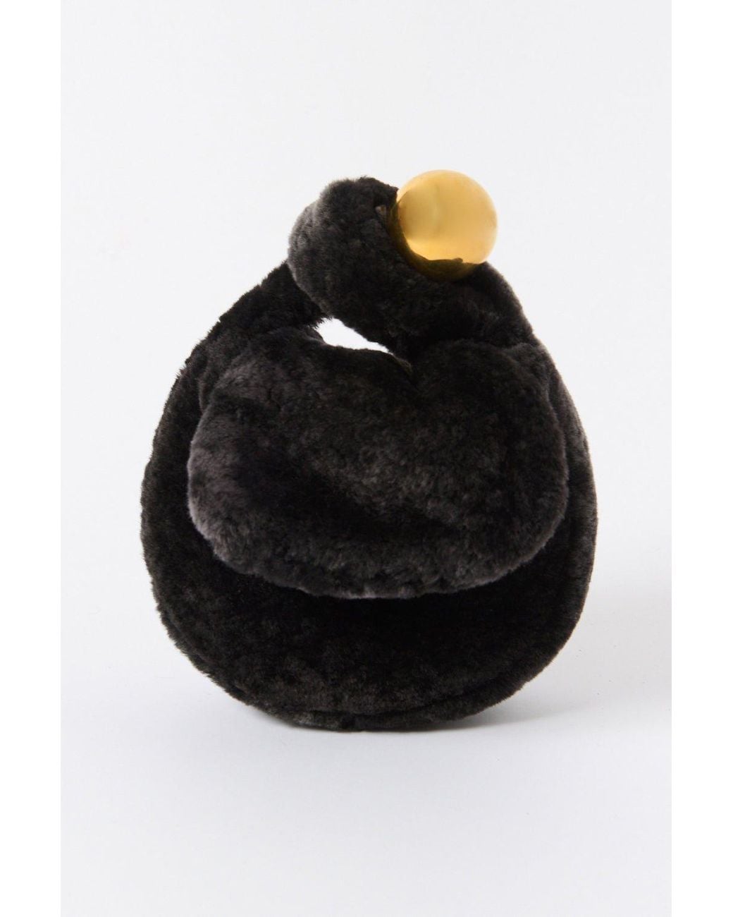 Jil Sander Black Shearling Sphere Clutch Bag