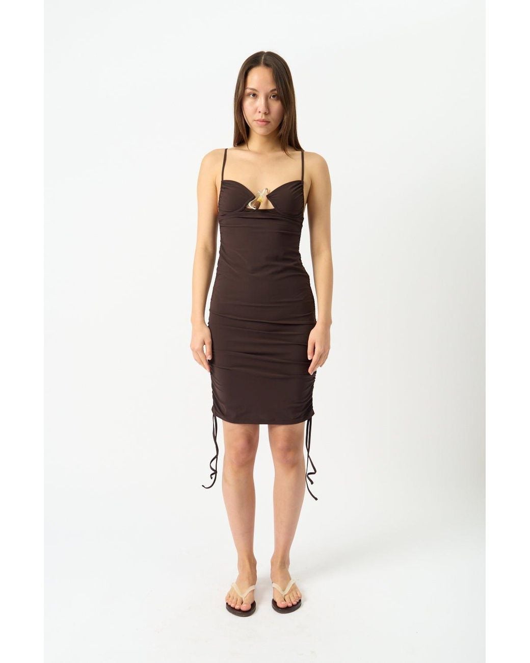 Christopher Esber Black Ruched Cutout Midi Dress