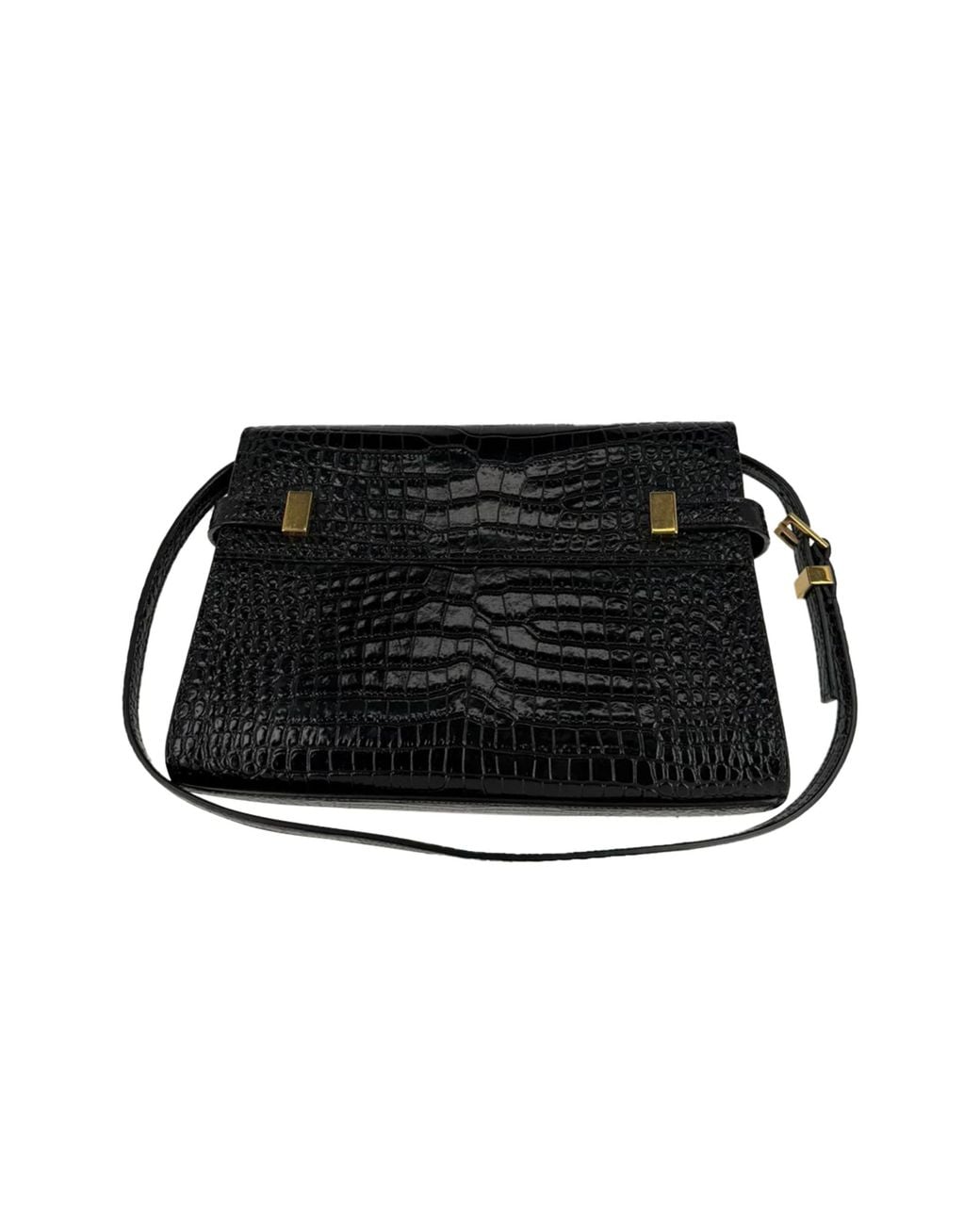 Saint Laurent Black Croc Embossed Manhattan Shoulder Bag