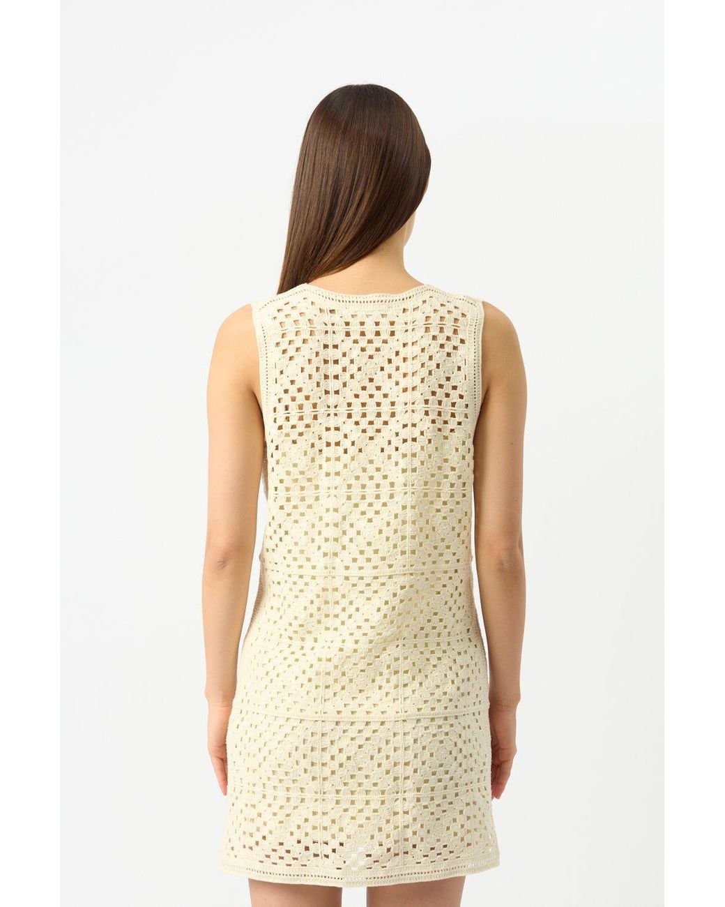 FRAME Natural Crochet Tassel Popover Dress