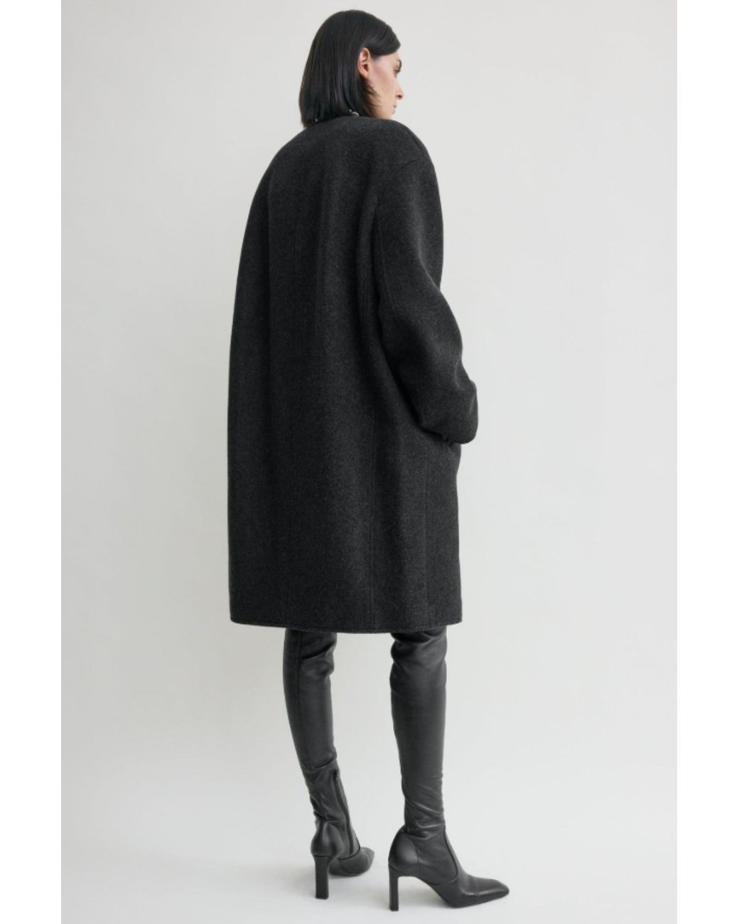 Totême Black Collarless Felt Coat