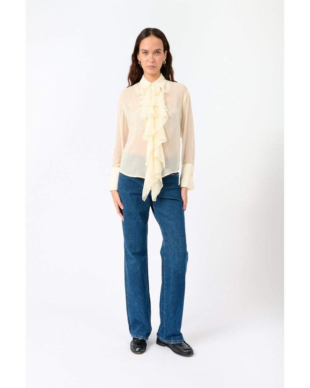 7 For All Mankind Blue The Solidarity Star Ruffle Shirt