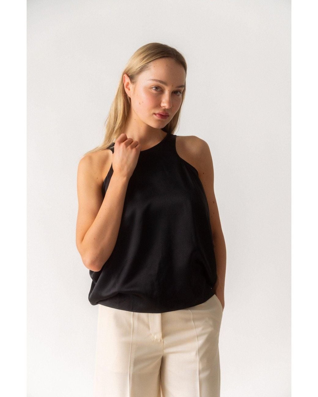 Totême Black Satin Drop Top