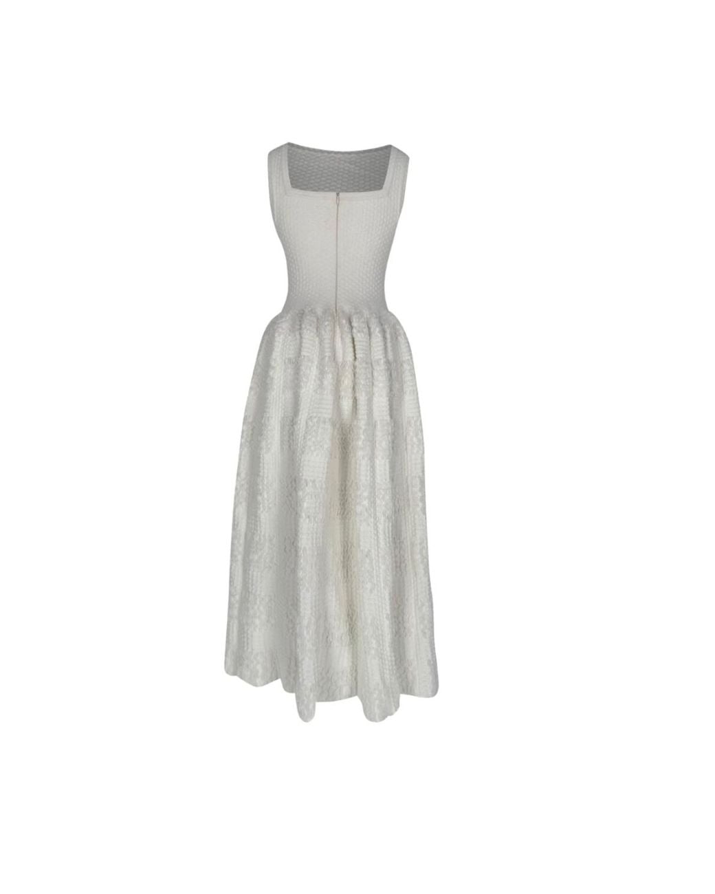 Alaïa White Textured Sleeveless Midi Dress