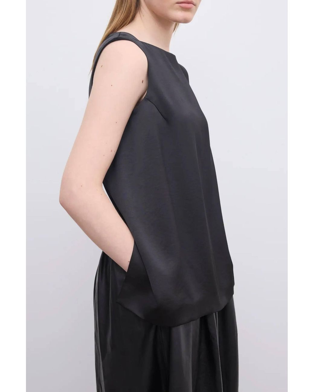 House of Dagmar Black Open Back Satin Top