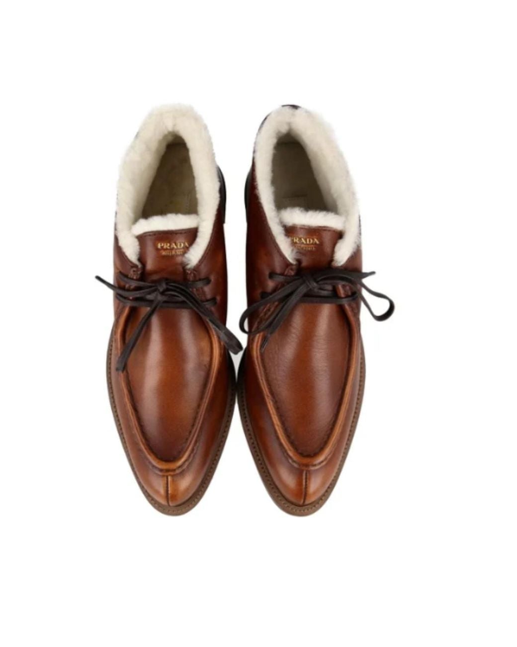 Prada White Shearling Leather Derby Shoes